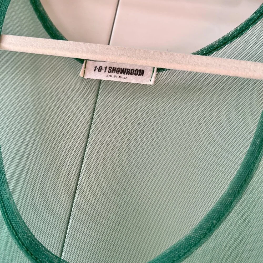 Green Tulle Mesh Sleeveless Midi Dress Sz Small - Picture 3 of 4